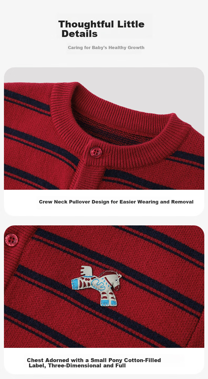 Ciciibear Boys' Thickened Anti-Static Pilling Sweater Cardigan Autumn Winter Striped Jacket for Babies and Girls 13