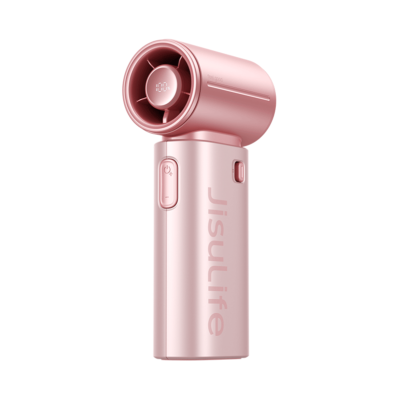 JISULIFE 2026 New Mini Handheld High-Speed Bladeless Fan Outdoor Sports Student Small Electric Fan LIFE9S Light Cherry Pink