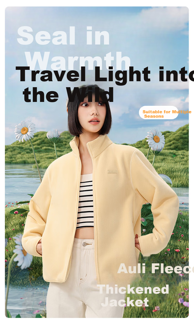 Snow Flying Women's Fleece-Lined Casual Fashion Windproof Stand Collar Polar Fleece Jacket New Tender Yellow Fleece-Lined M 1
