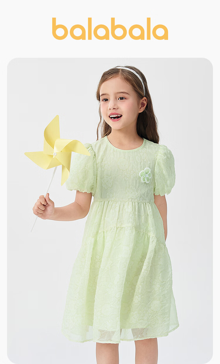 Balabala Girls' Dress Summer Princess Dress Children's Clothing Stylish Sweet Big Kids Dress 1