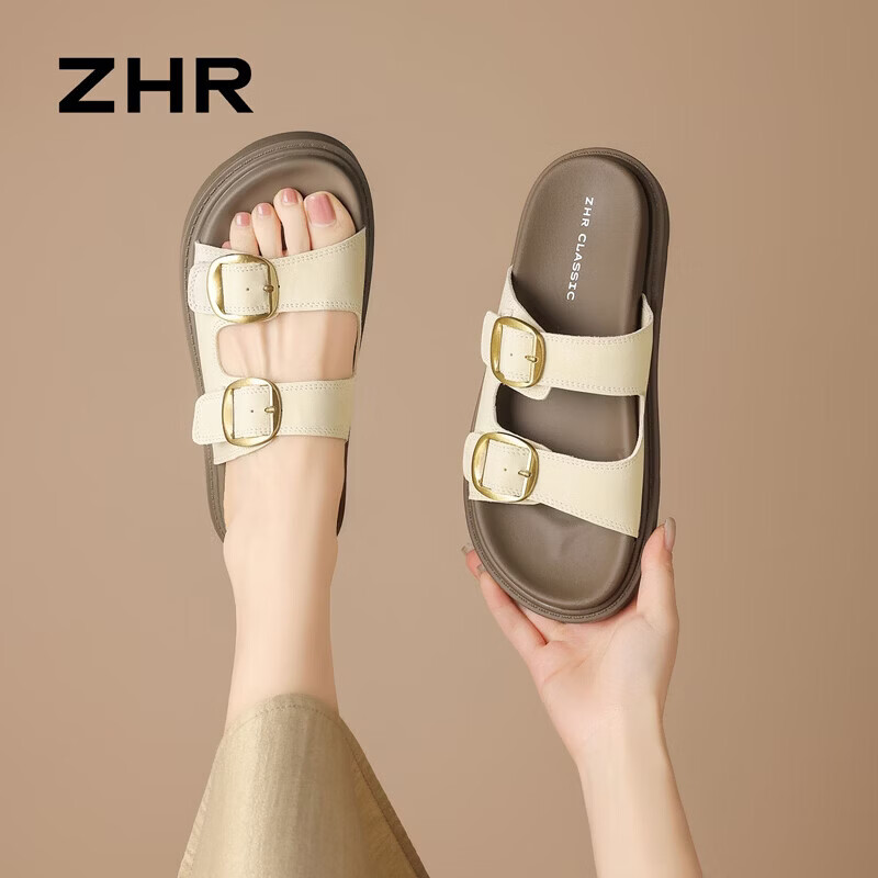 ZHR Birkenstock Women's Sandals 2026 Summer New Breathable Casual Slip-On Sandals AY352 Beige Size 35