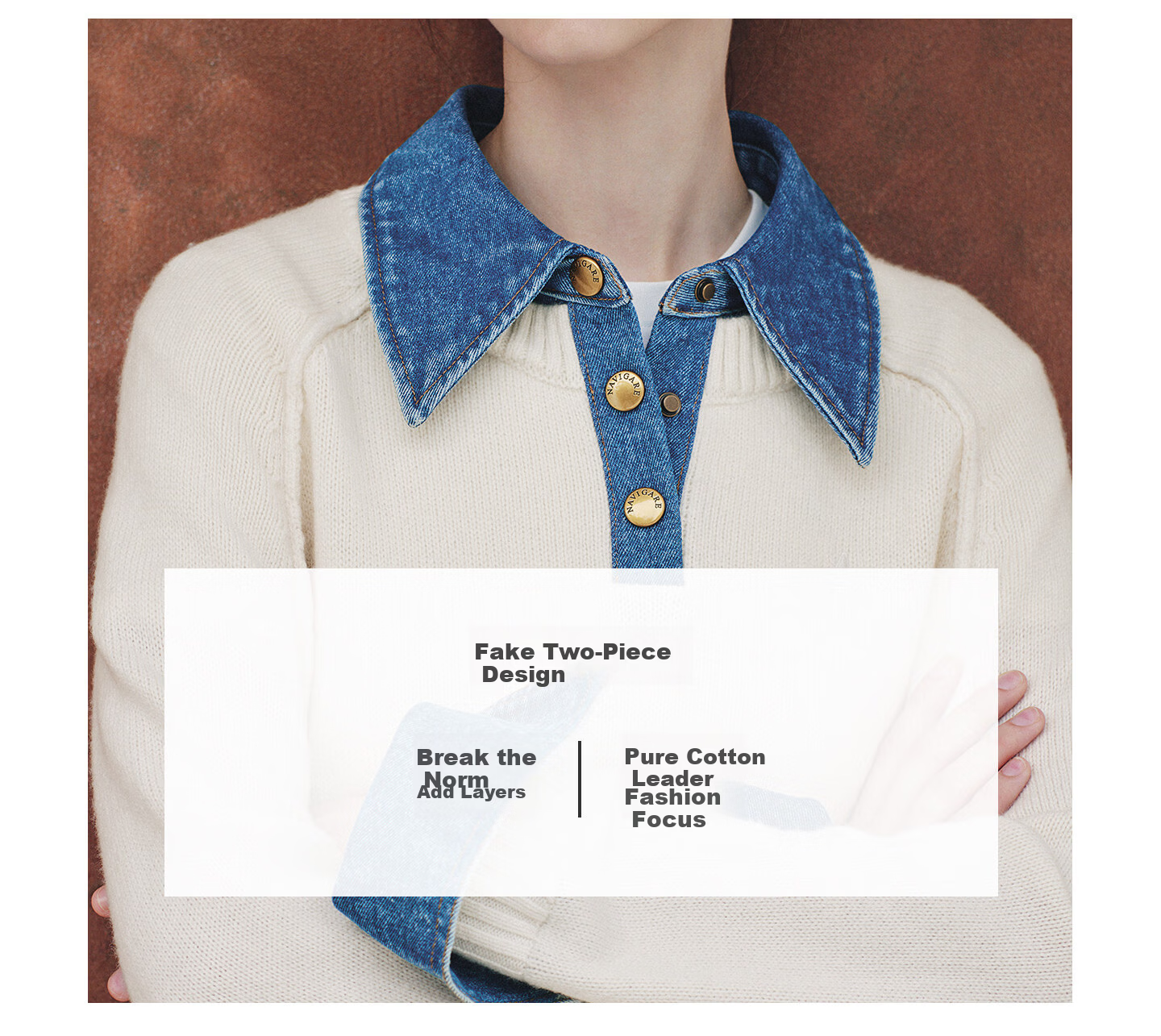 Navikail Italian Small Sailboat 25th Anniversary New Knit Sweater Women Loose Denim Patchwork Wool Sweater 2334015502 5