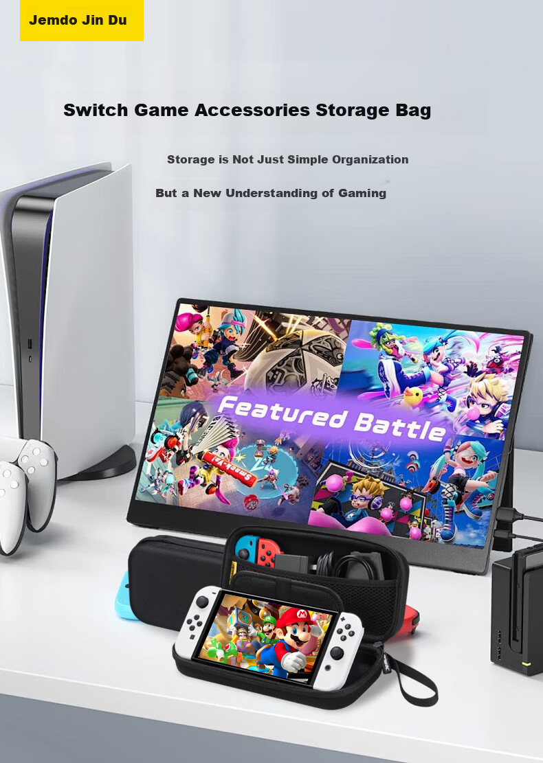 Jemdo Switch Storage Case, Game Console Protective Box, NS/OLED Handheld Multi-Functional Portable Storage Case, Large Capacity Protective Bag, Black 1