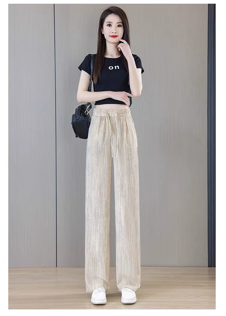 La Chapelle Women's High-Waist Straight-Leg Pants Summer Ice Silk Thin Cool Draped Slim Casual Trousers Black XL 15