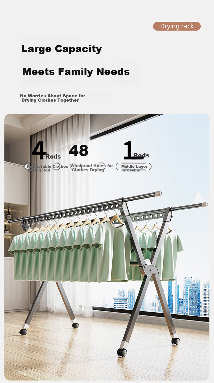 JEKO&JEKO Aluminum Alloy Clothes Drying Rack, Foldable Floor-Standing Indoor Hanger, Household Balcony Clothes Drying Rack, Outdoor Quilt Drying Tool 1