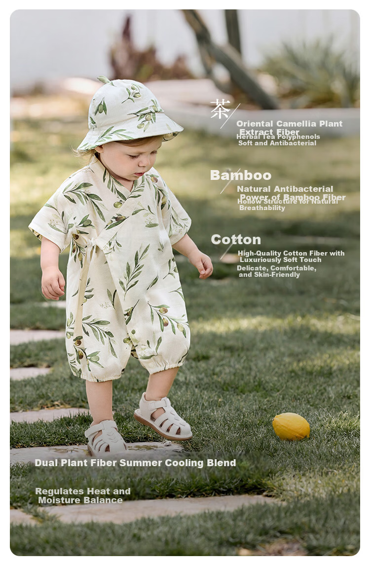 Babylove Bobo Fruit Tea Baby Summer Romper Bamboo Cotton Camellia Gauze Breathable Thin Unisex Baby Clothes 4