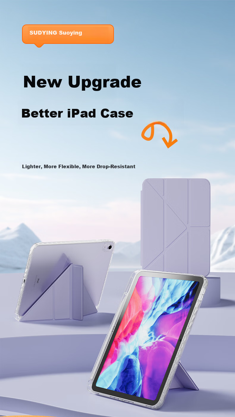 Suoying Smart Y-Fold iPad Air 8/7/6 Case 2026/25/24 Models 11/10.9 Inch M4/3 Protective Cover Acrylic Silicone Anti-Bend Pen Slot for Apple Tablet 1