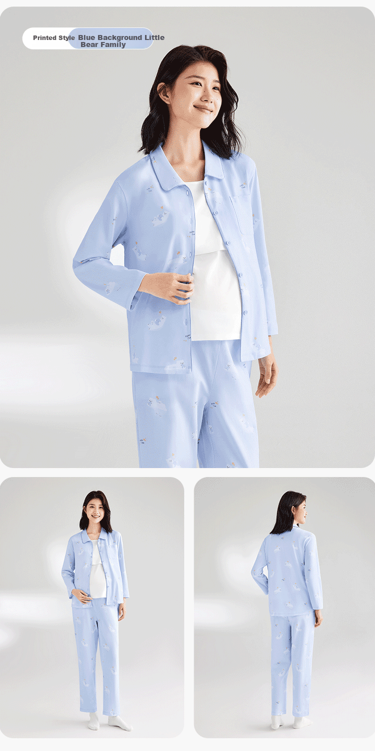 PurCotton High Cotton Content Maternity Nursing Pajama Set Spring Autumn Pink 170 14