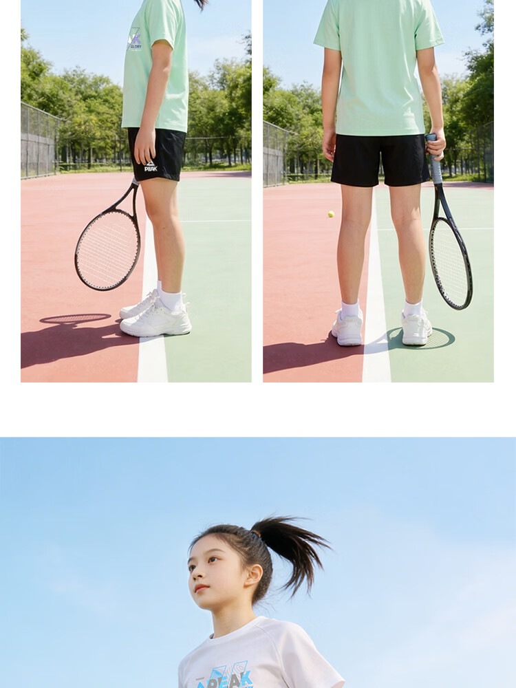 Peak Badminton Sports Shorts Student Kids Sports Set Quick-Dry T-Shirt Competition Short Sleeve Light Blue 130 18