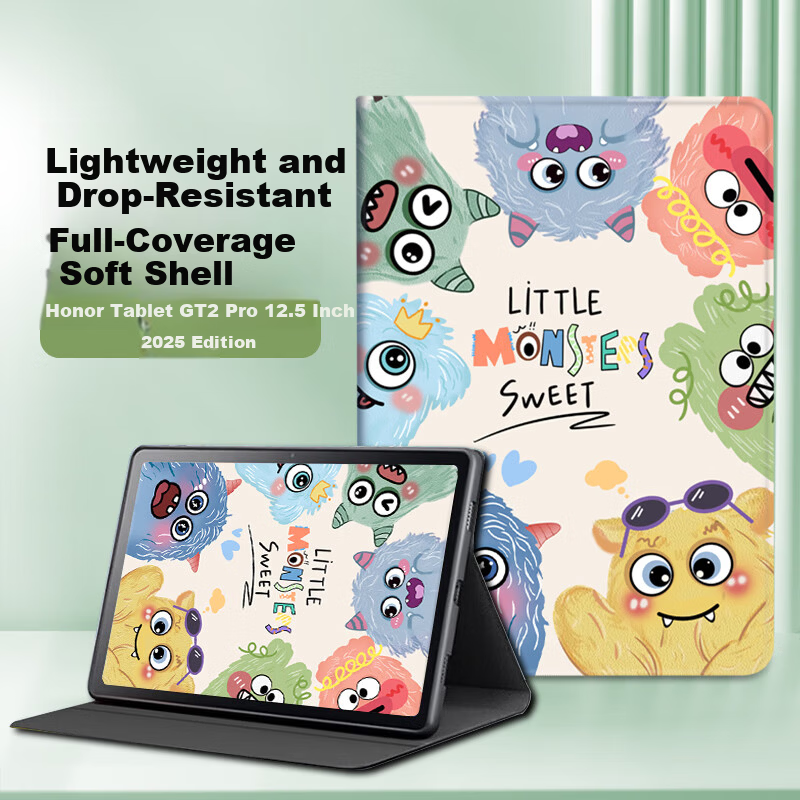 Jiangming Compatible Honor Tablet GT2 Pro/MagicPad 3 Case 2025 Model 12.5-inch Full Coverage Lightweight Shockproof Cute Cartoon Creative Leather Cover