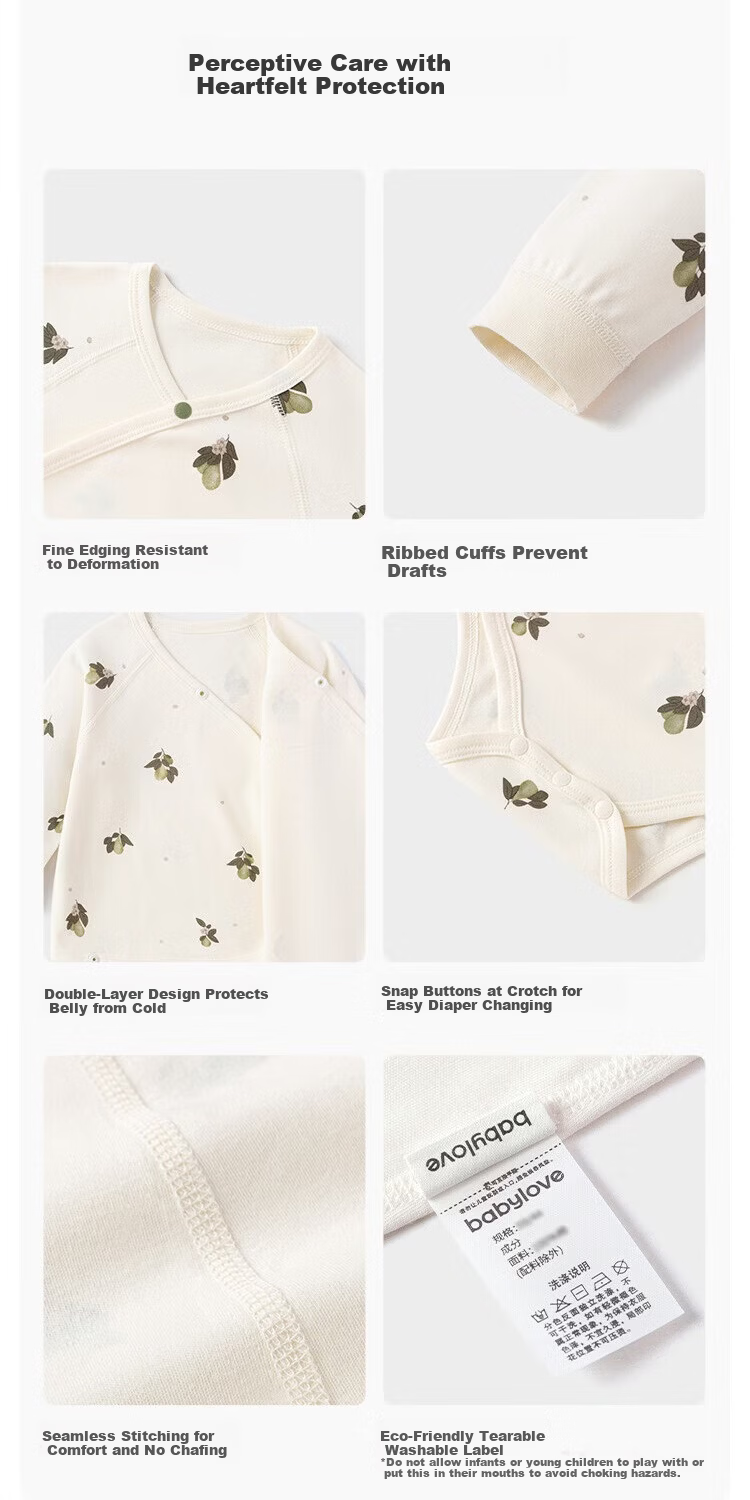 Babylove Anxinrou Newborn Bodysuit Spring and Autumn Pure Cotton Infant Tie Triangle Romper Pear Joy 3