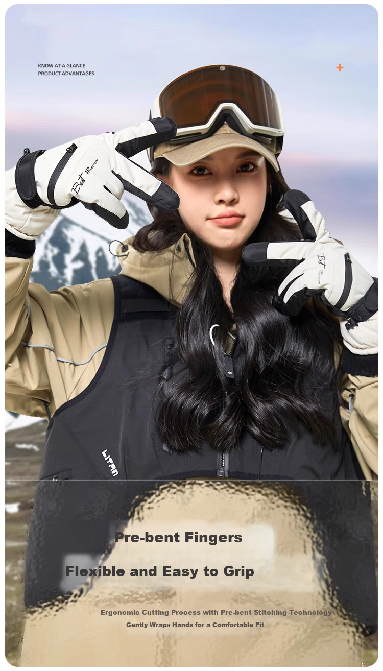 Jian Cai Ski Gloves Men Autumn Winter Fleece Thickened Water-Repellent Touchscreen Outdoor Sports Cold-Resistant Warm Cotton Gloves Women 6