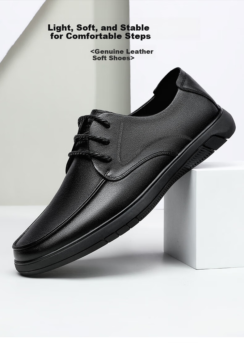 Mulinsen Men's Leather Business Casual Shoes Soft Sole Lightweight Lace-up Dress Shoes for Dad Black Size 44 1