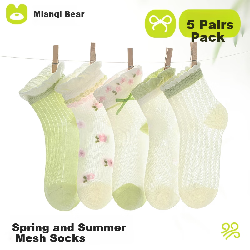 Mianqixiong Children's Socks, Summer Thin Style, Girls' Pure Cotton Socks, Baby Mesh Cotton Socks, Girls' Spring And Autumn White Short Socks