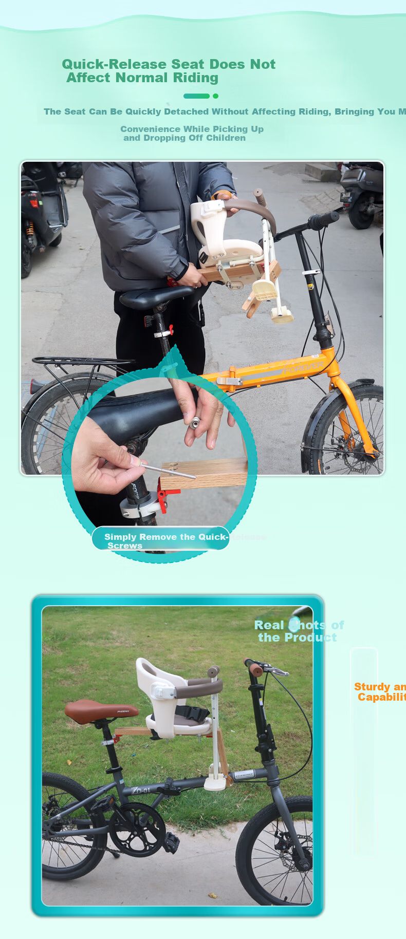 Osagie E32 Off-White Folding Bicycle Front-Mounted Child Seat Quick-Release Baby Safety Seat Front Child Chair 5