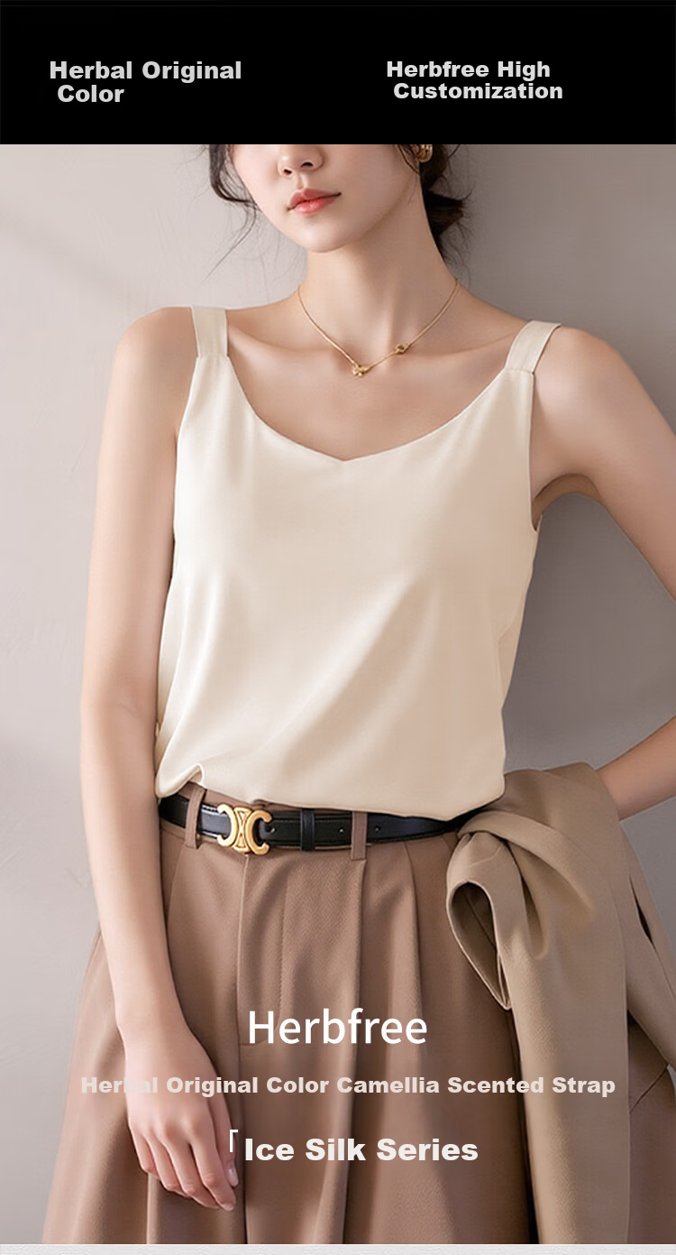 Herbal Original Color Camisole Women Camellia Fragrance Inner Wear Summer Blazer Base Shirt Satin V-Neck Imitation Silk Outerwear Top 1