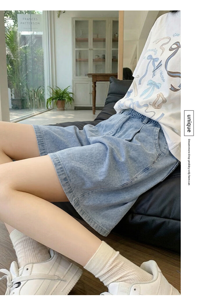 Langsha Women's Summer Denim Shorts Tencel Cool Thin Wide-Leg Loose Slim Fit Casual Five-Point Pants 7