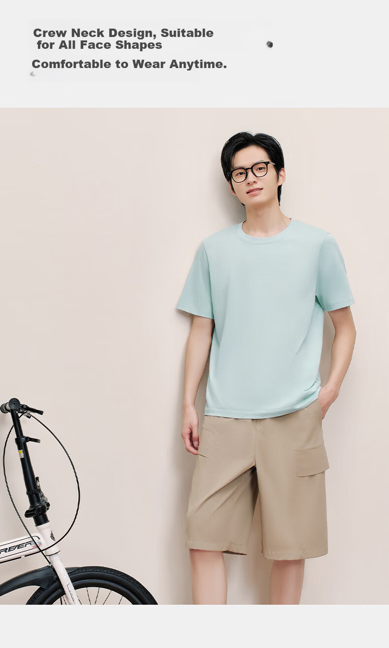Threegun [Pure Cotton Breathable] Men's T-Shirt Round Neck Short Sleeve Casual Basic Top 9