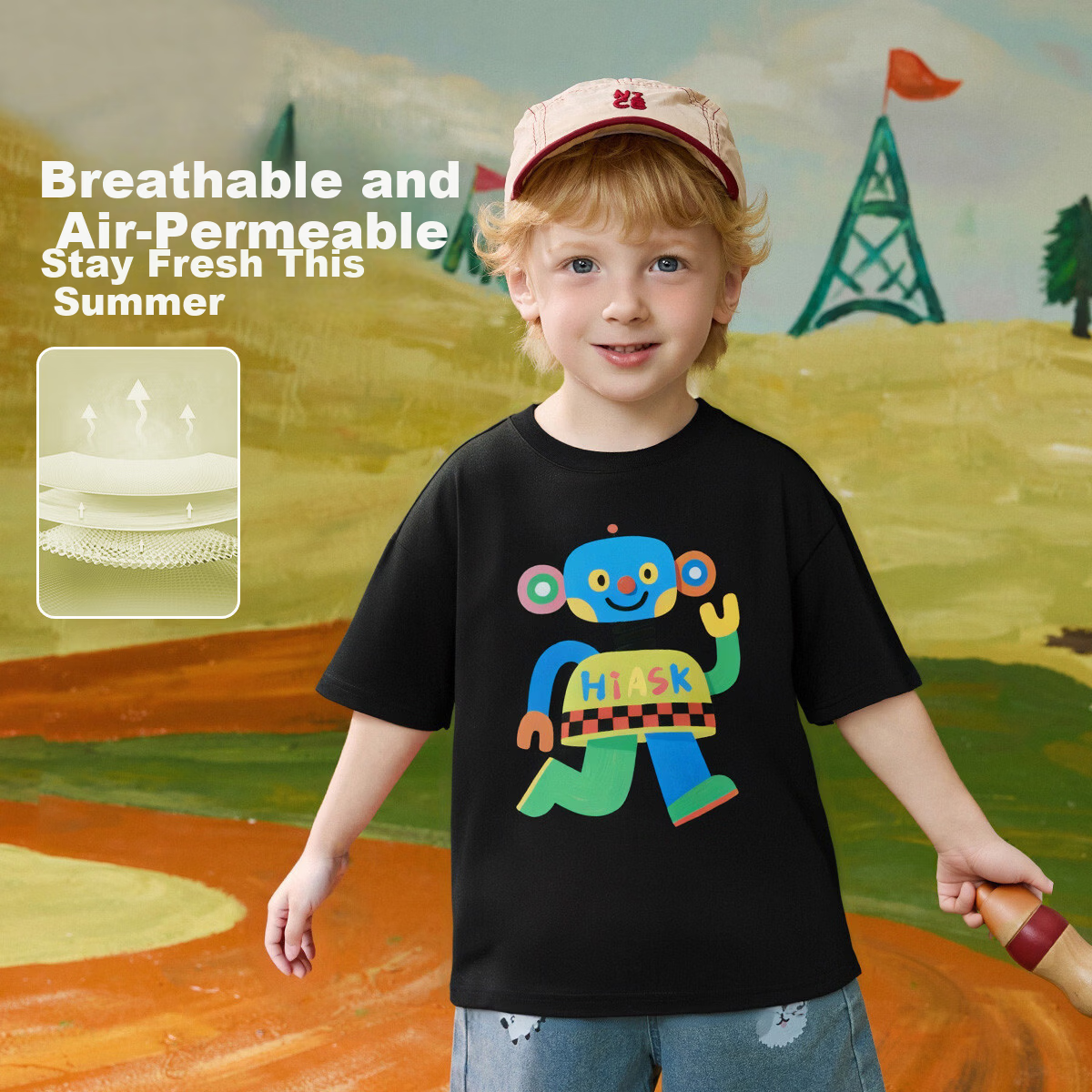 ASK JUNIOR 【7A Antibacterial】Children's Pure Cotton Short Sleeve T-Shirt Summer Boys Breathable Running Sports Top 2