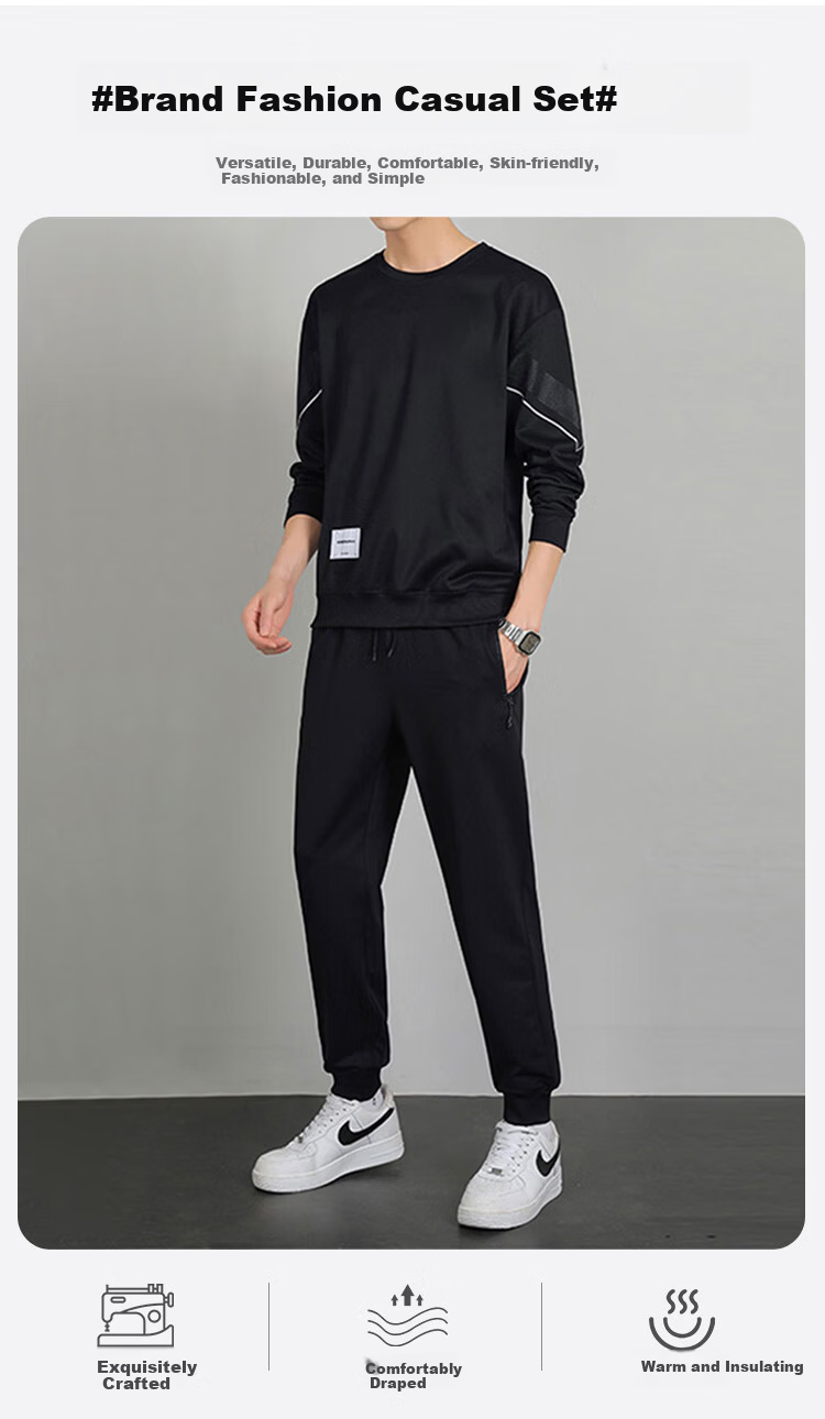 RED DRAGONFLY Men's Sports Casual Comfortable Versatile Simple Crew Neck Sweatshirt and Pants Set Dark Gray XL 1