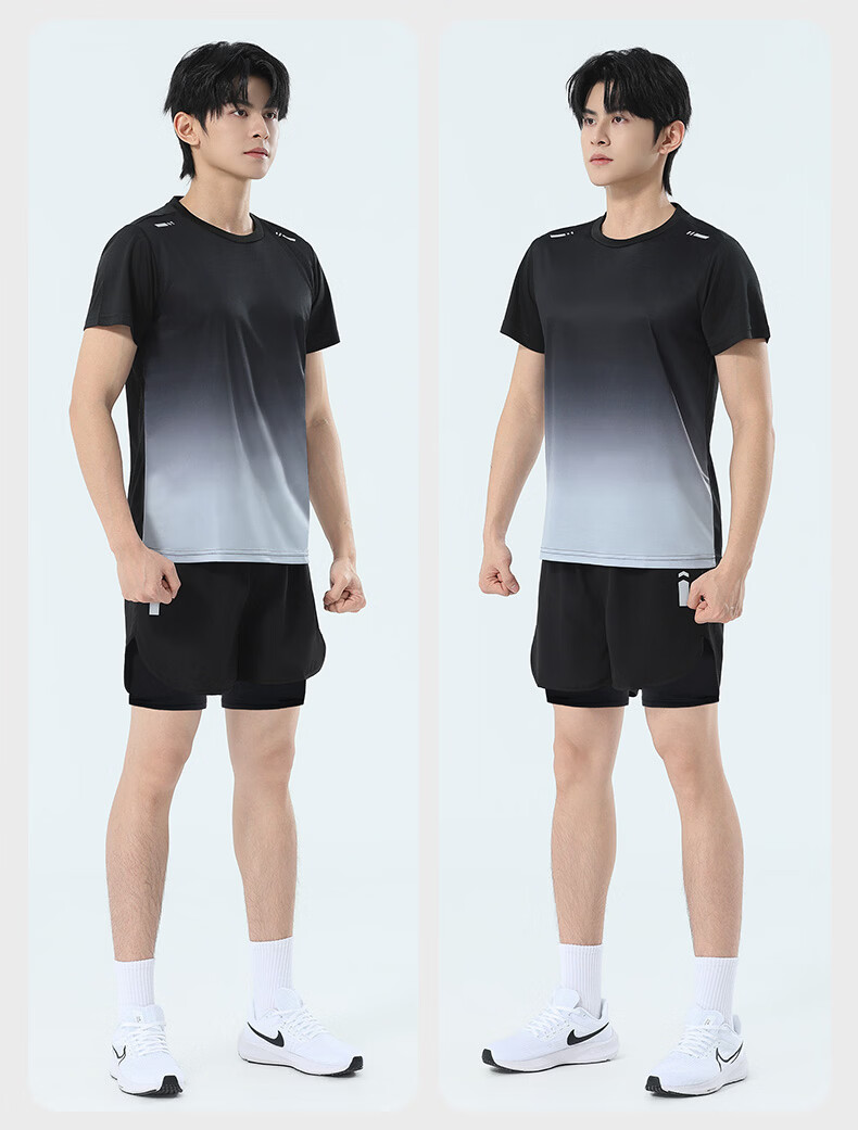 VICTORIATOURIST Men's Summer Running Sports Set Quick-Dry Ice Silk Short Sleeve T-Shirt and Shorts Fitness Badminton Training Apparel 16