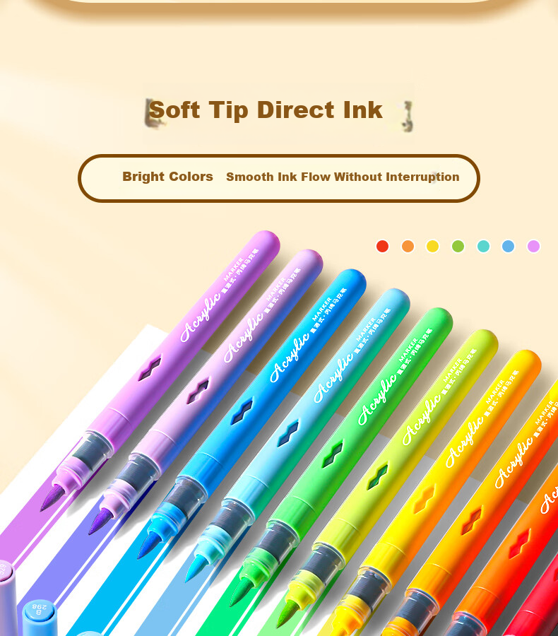 Yuji Direct Liquid Acrylic Markers, Soft Tip, 36 Colors Set, No Pressing Required, Washable, Non-Bleeding, Stackable Colors, Student Hand-Drawing Art Supplies, Painting Watercolor Pens, Drawing Tools, Aesthetic Educatio 7