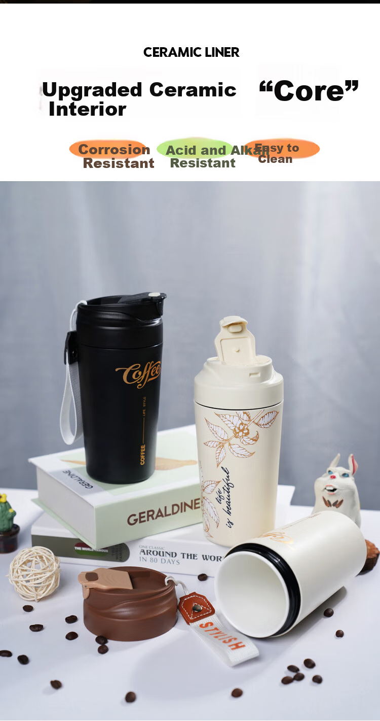 GUOZI Insulated Mug Coffee Cup with Ceramic Inner Liner, Stylish Portable Cup for Men And Women, Specially Designed for Drinking Chinese Herbal Medicine, Gift, 480ml 4