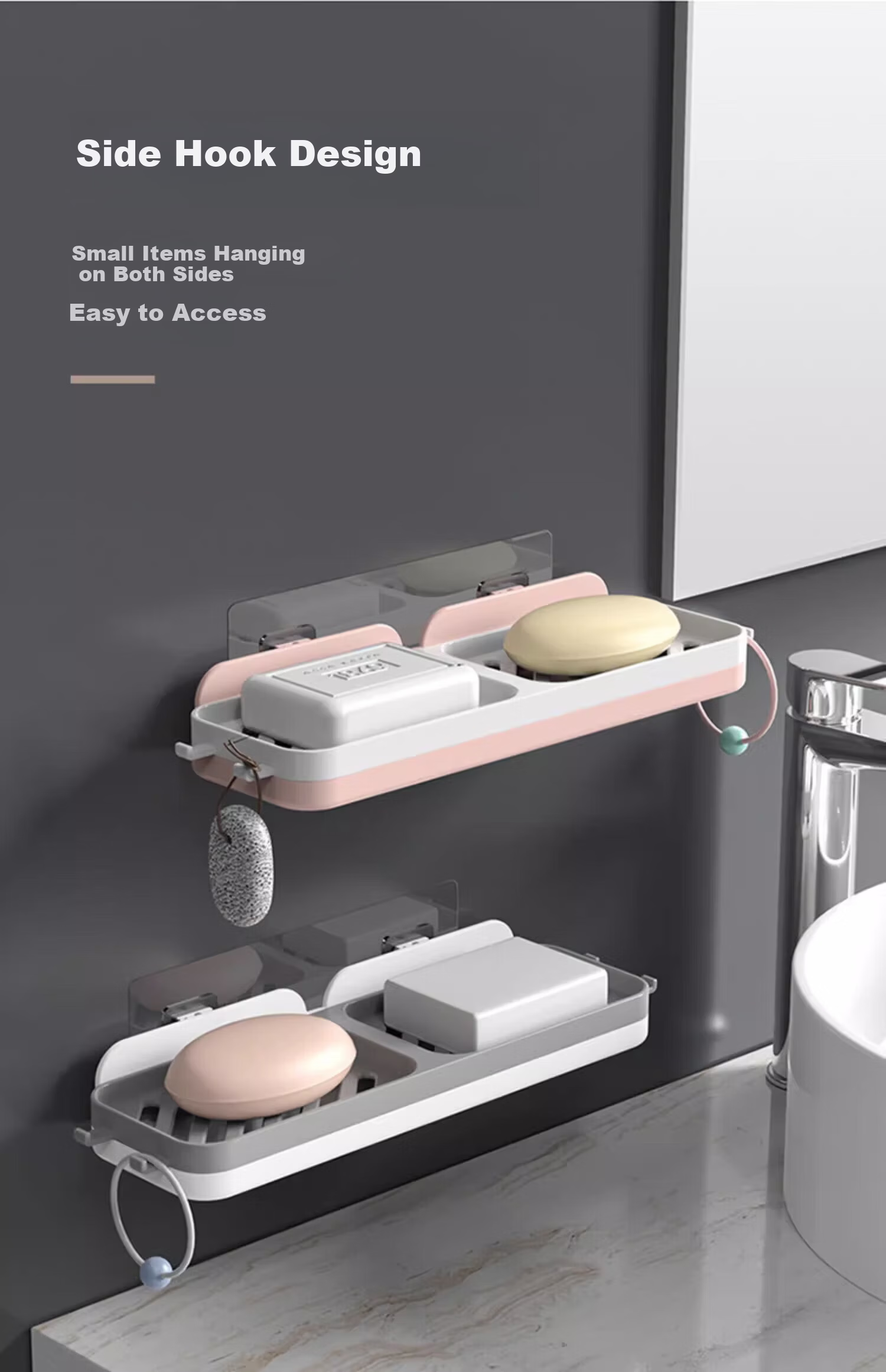 Tingjian Time Wall-Mounted Soap Box Storage Rack No-Drill Bathroom Sink Double-Layer Draining Soap Holder 21