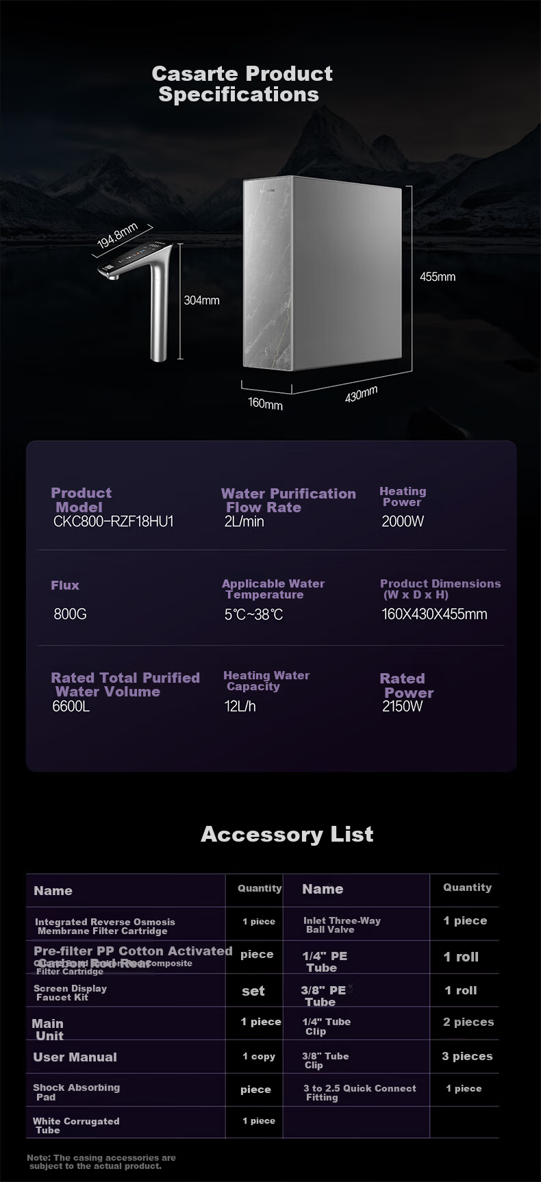 Casarte Water Purifier Rich Strontium Mineral Hot and Cold Integrated 1000G 6-Year Long-Lasting Gold Membrane Kitchen Undersink Direct Drinking Reverse Osmosis Water Purifier RZQ19HU1 16