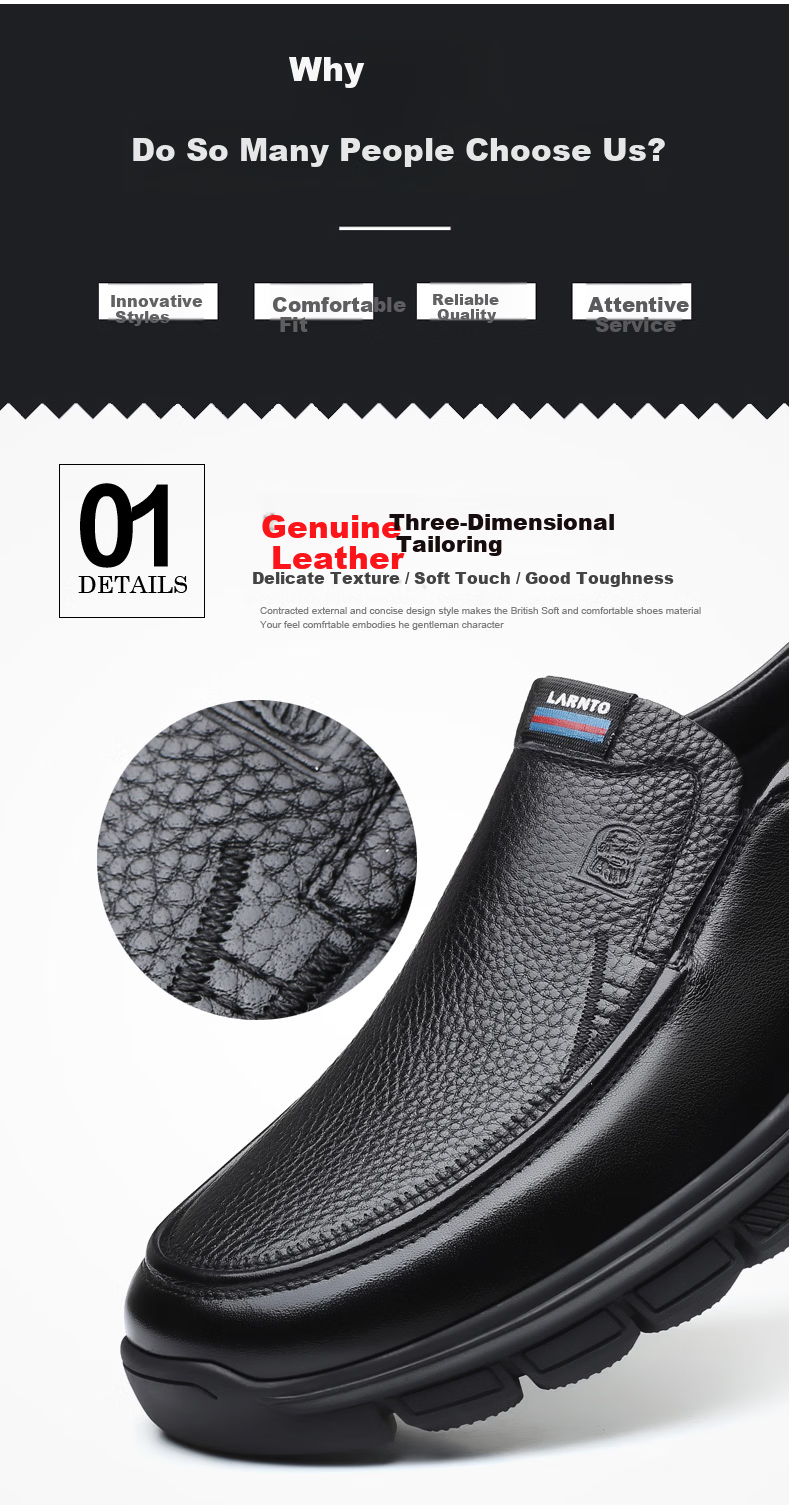 LAORENTOU Men's Autumn Business Formal Soft Leather Soft Sole Middle-aged Casual Dad Shoes A90223 Black Size 40 7