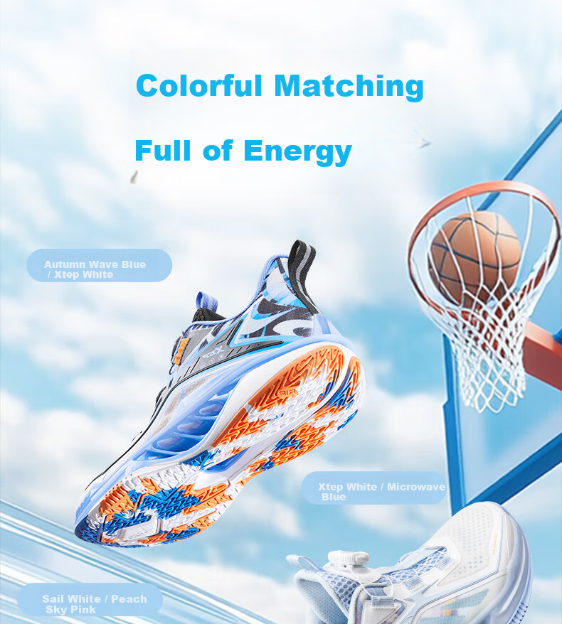 XTEP Children's Shoes, Boys' Big Kids Mesh Breathable Rotating Buckle Basketball Shoes, Sail White/peach Pink, Size 37 9