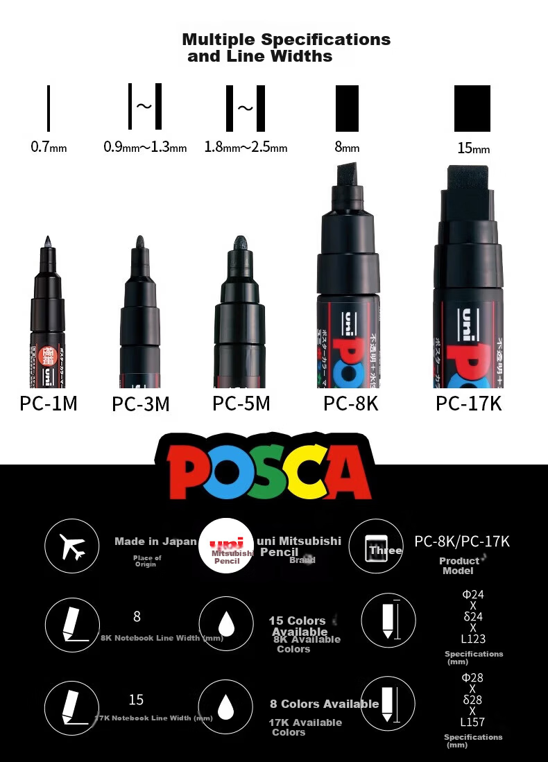 Uni Mitsubishi POSCA Acrylic Marker (Large Size) Wine Red Single PC-8K Brush for Posters, Advertising Signs, Drawing, Hand-Drawing, Graffiti, Painting And Watercolor 3
