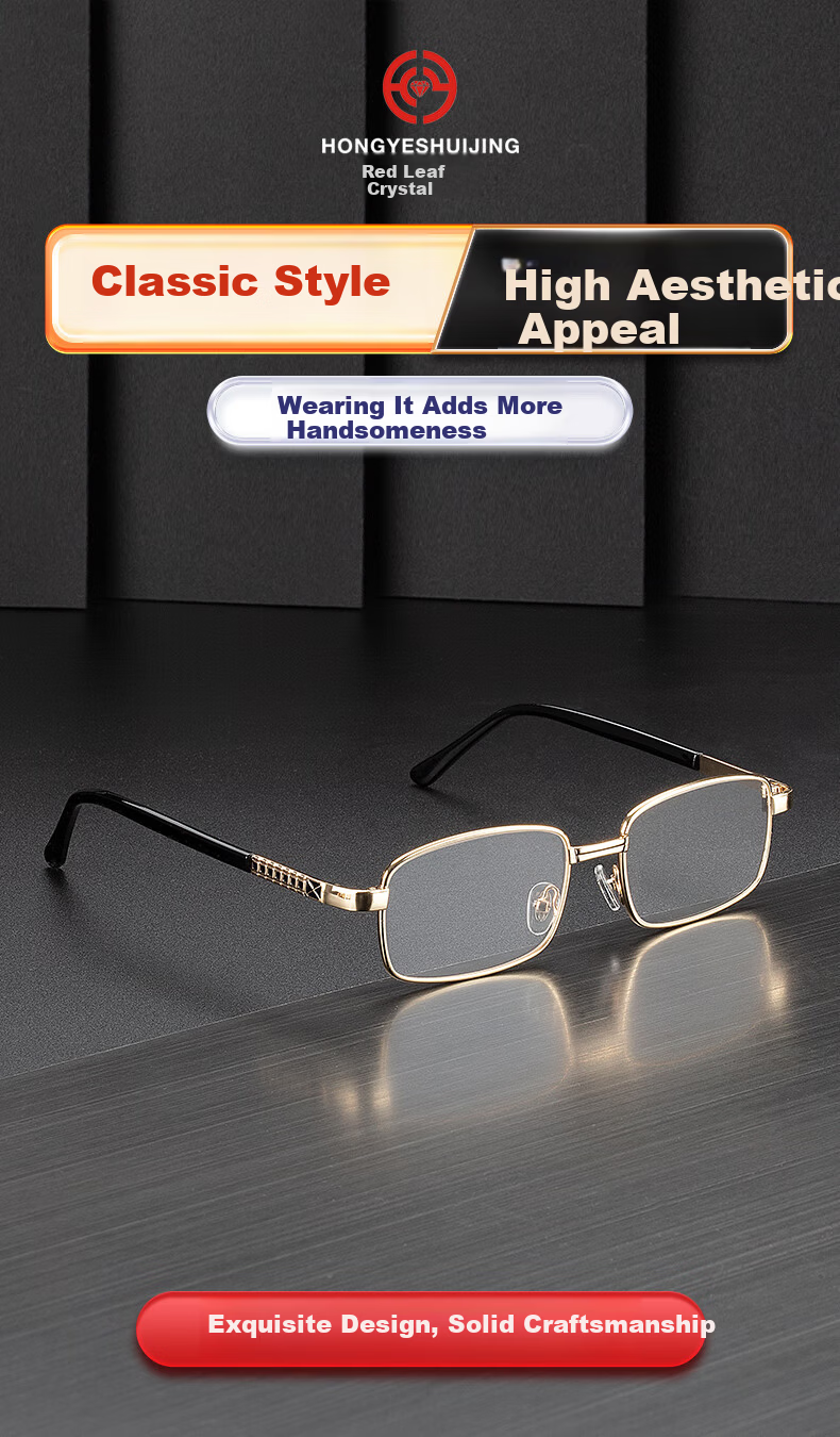 Hongye Crystal HD Crystal Reading Glasses Men Ultra-Light Presbyopic Glasses Crystal Stone Elderly Reading Glasses Middle-aged and Elderly Back to School 7