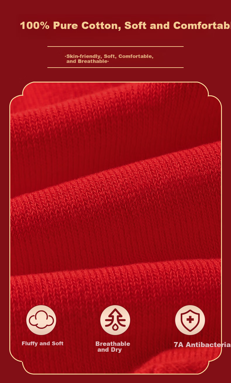 LangSha Children's Red Socks Boys and Girls Mid-Calf Cotton Socks 2 Pairs Lucky Year of the Horse 2026 Warm Socks 2