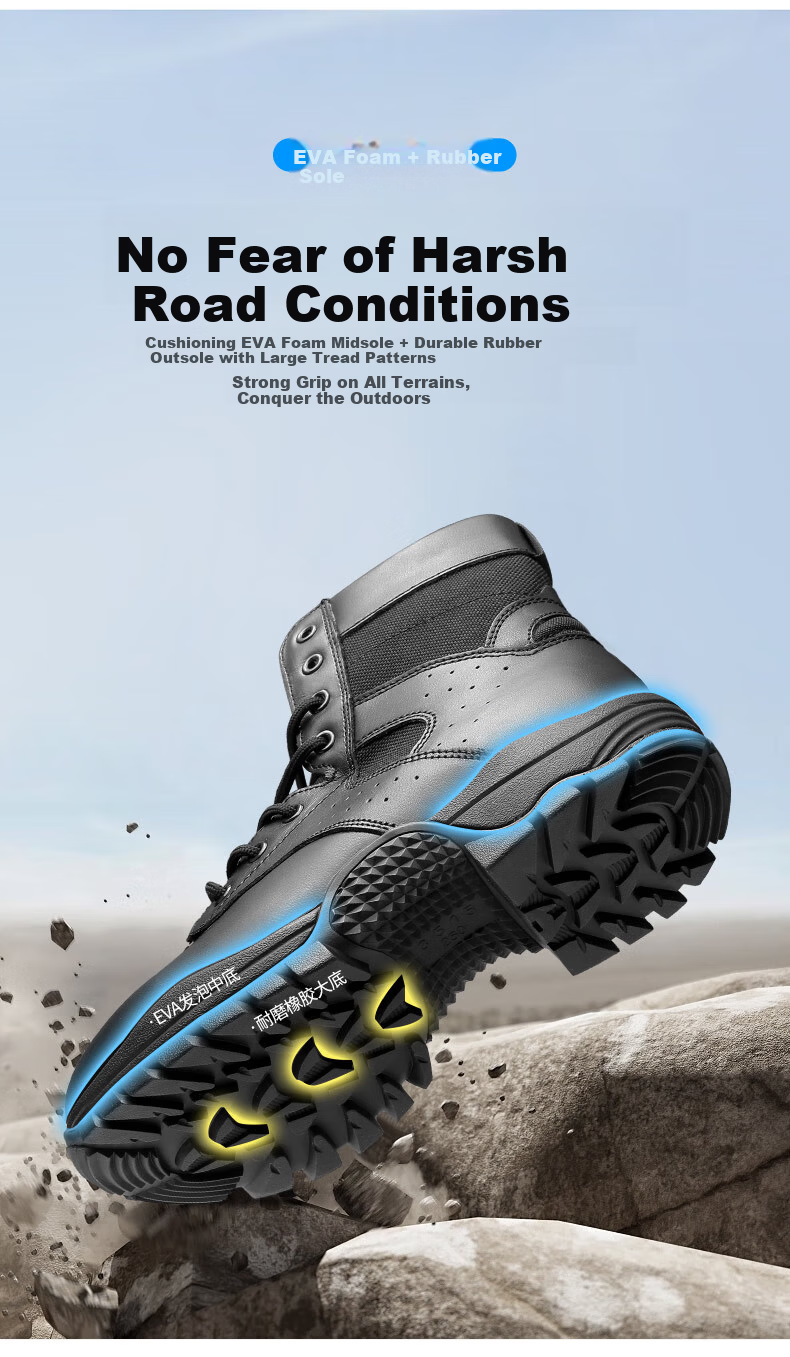 Qiangren Men's Boots Jihua 3515 Original Training Boots Outdoor Anti-Puncture Windproof Sports Boots JDA24336 Black Size 46 8