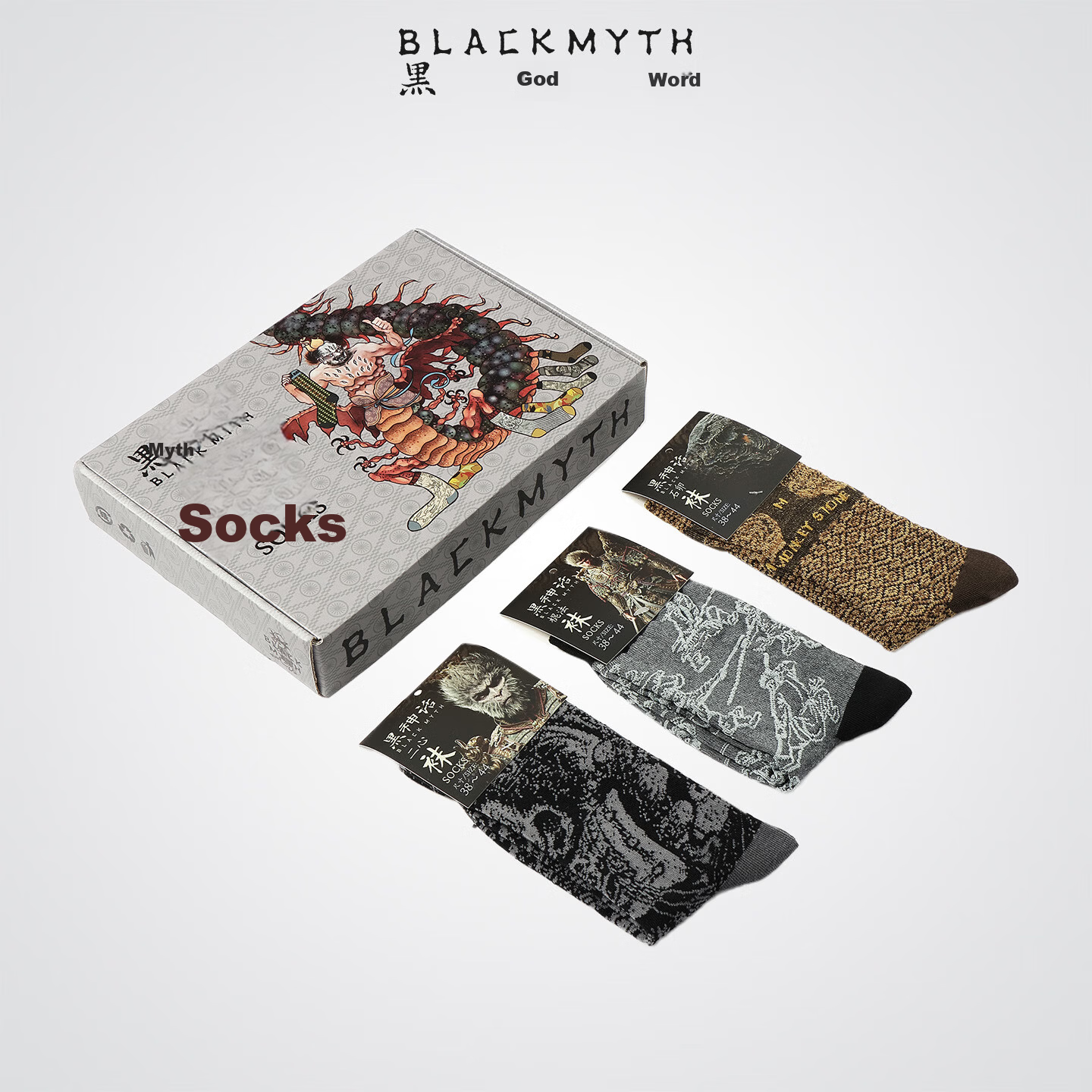Black Myth Knitted Socks Wave Pattern Unisex Wukong Jacquard Ribbed Cotton Blend Mid-Calf Socks