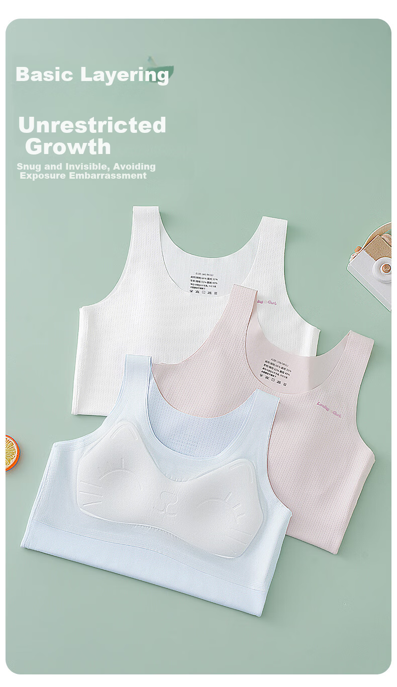 Langsha Girls' Vest Underwear Student Children's Developmental Period Bra 6-12 Years Old Camisole Outerwear for Girls 9