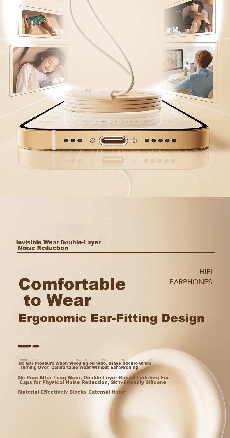 Zhiguozhe Sleep-Specific Wired Type-C Earphones Pain-Free Noise Cancelling Digital Audio Earbuds for Side Sleep Professional Sound Isolation 4