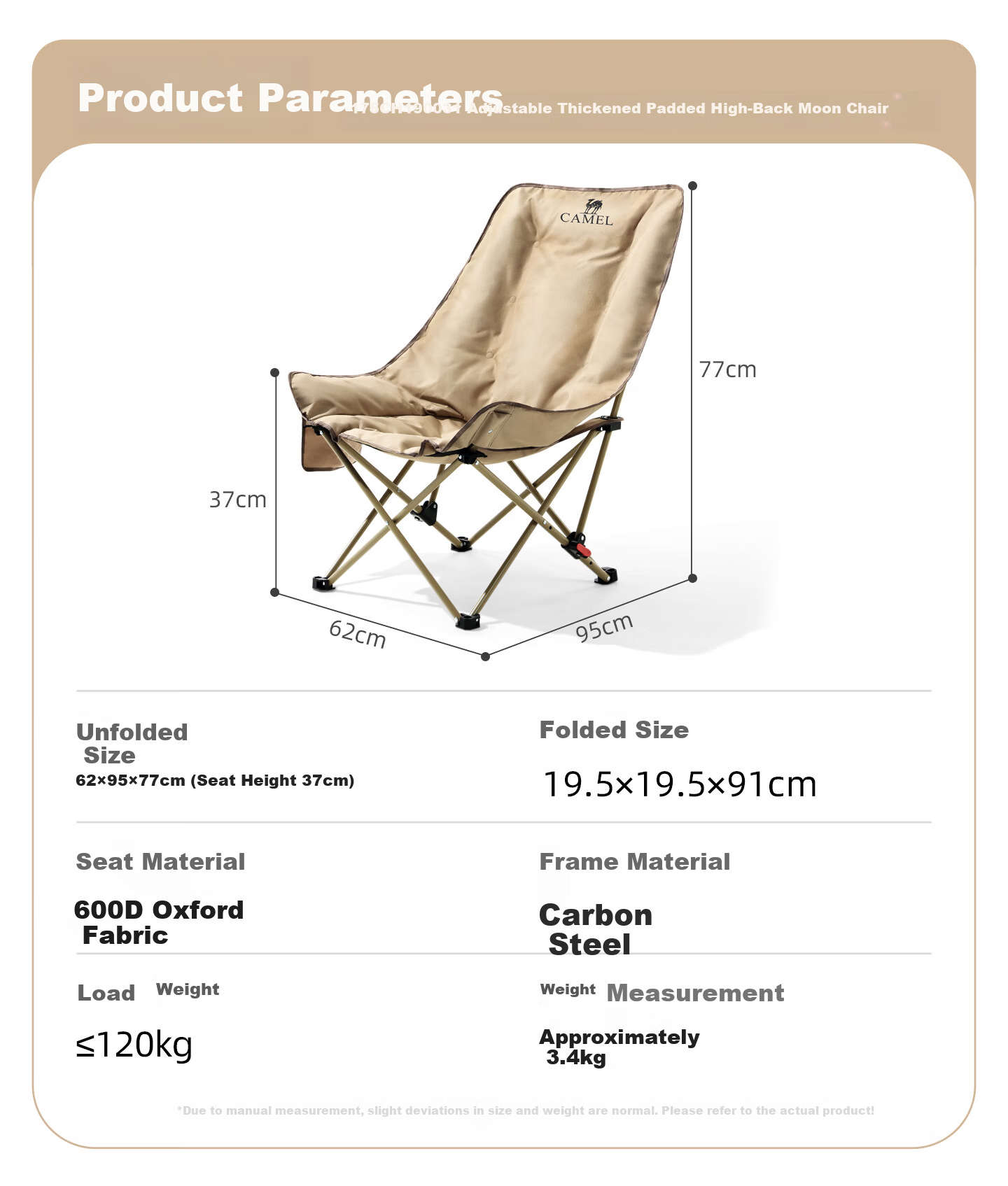 CAMEL Padded Folding Recliner Chair Home Balcony Leisure Nap Portable Lazy Camping Chair with Footrest Pad 18