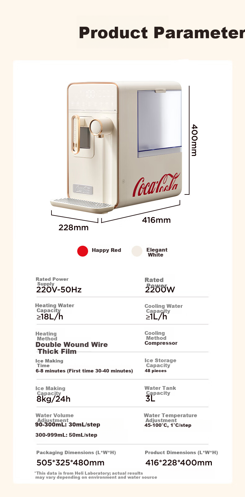 Coca-Cola Instant Ice Maker and Water Dispenser All-in-One Home Small Refrigeration and Heating Bullet Ice Machine Multi-Functional Direct Drinking Ice Water Dispenser Red 18