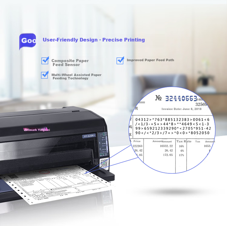 Jolimark FP-620K+ Dot Matrix Printer 7-Part Multi-Copy Sales Warehouse Forms Front and Rear Continuous Multi-Part Paper Printing 4