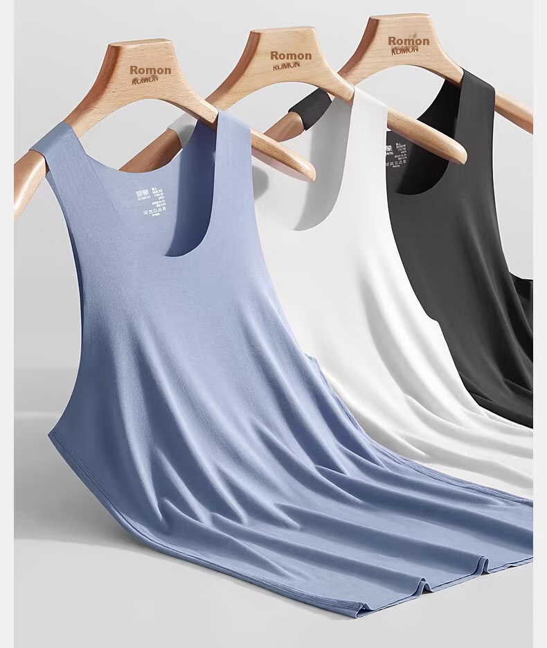 ROMON Modal Men's Vest Summer Thin Ice Silk Seamless Sports Base Vest Gray 3XL 5