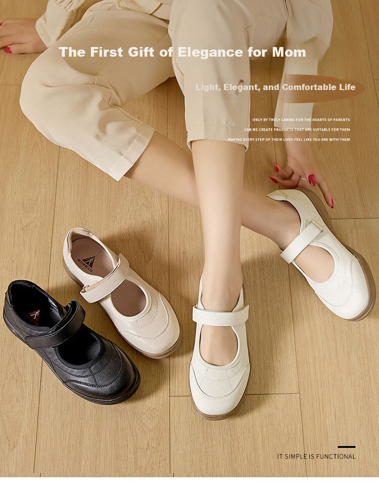 Zulijian Elderly Shoes Spring Summer Women's Leather Soft Sole Loafers Slip-On Single Strap Non-Slip Mom Shoes Nurse Shoes 2