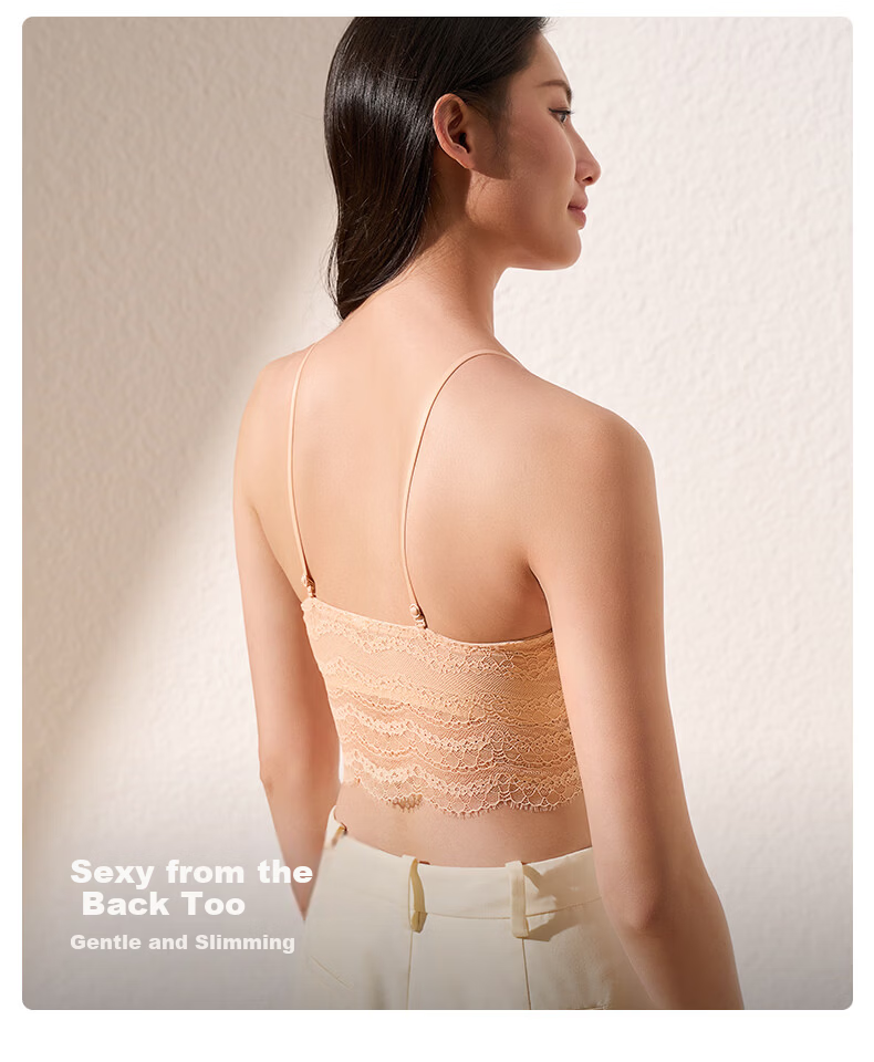 Manifen Sexy Lace Strapless Bra Thin Anti-Exposure Backless Mini Mango Cup Skin-Friendly Removable Strap Bra Camisole 8