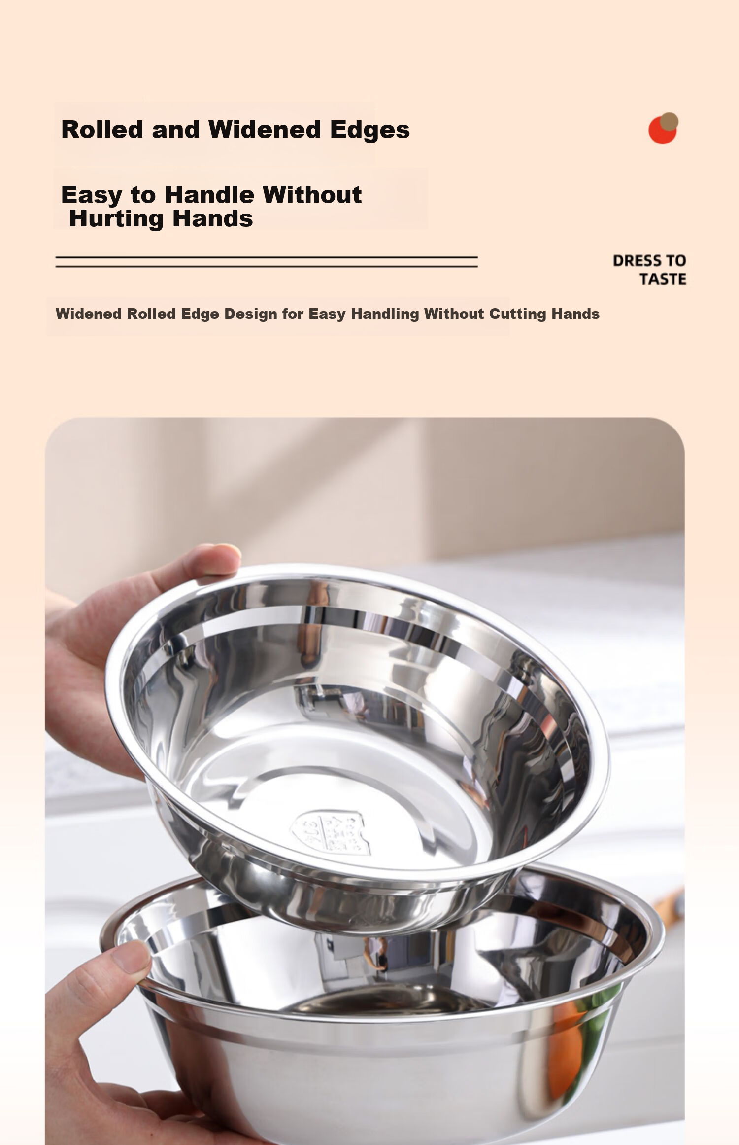 Oluoti 304 Stainless Steel Soup Bowl Commercial Dough Mixing Bowl Kitchen Marinating Seasoning Bowl Thickened Egg Beating Vegetable Washing Bowl 26cm 8