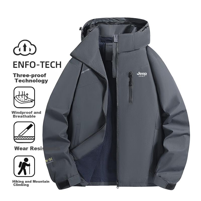 JEEP SPIRIT Men's Autumn Winter Jacket Fleece Lined Thickened Windproof Waterproof Coat Dark Gray L 8