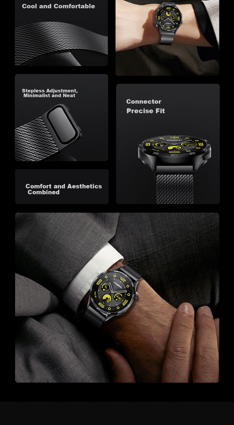 W&P Compatible with Huawei Watch Bands for GT5/GT6/4Pro/Watch5/4Pro/3/2/New, Extraordinary Master Milanese Metal Double Magnetic Stainless Steel Strap for Men, Silver 4