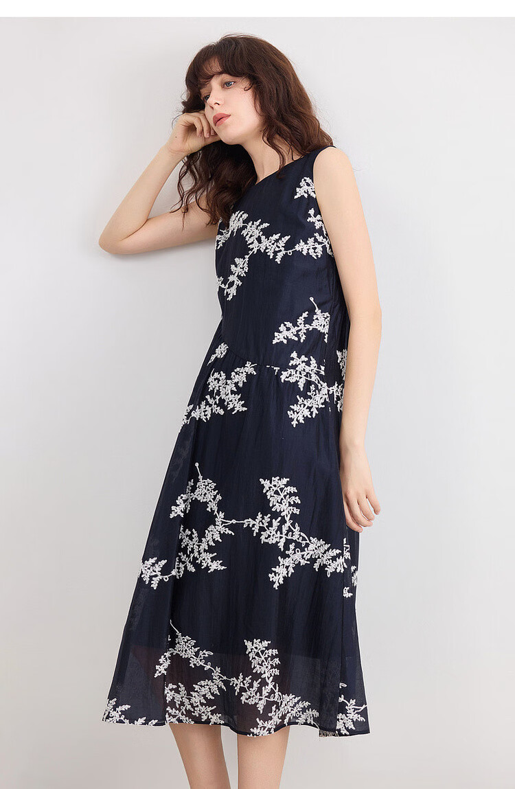 Demana [Lycra Breath Poem] Summer Vacation Style 3D Embroidered Sleeveless Patchwork Elegant Mid-Length Dress for Women 19