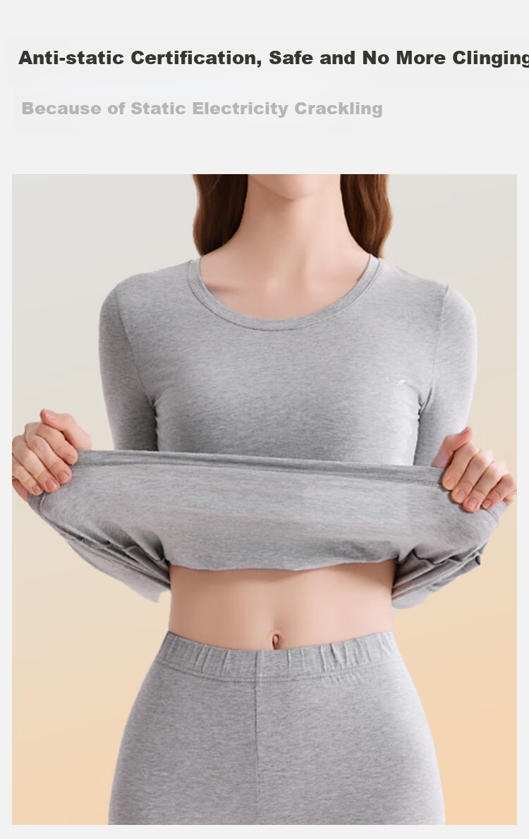 MiiOW 95% Cloud Cotton Antibacterial Women's Autumn Thermal Underwear Set Round Neck Warm Innerwear Light Yellow 2XL 14