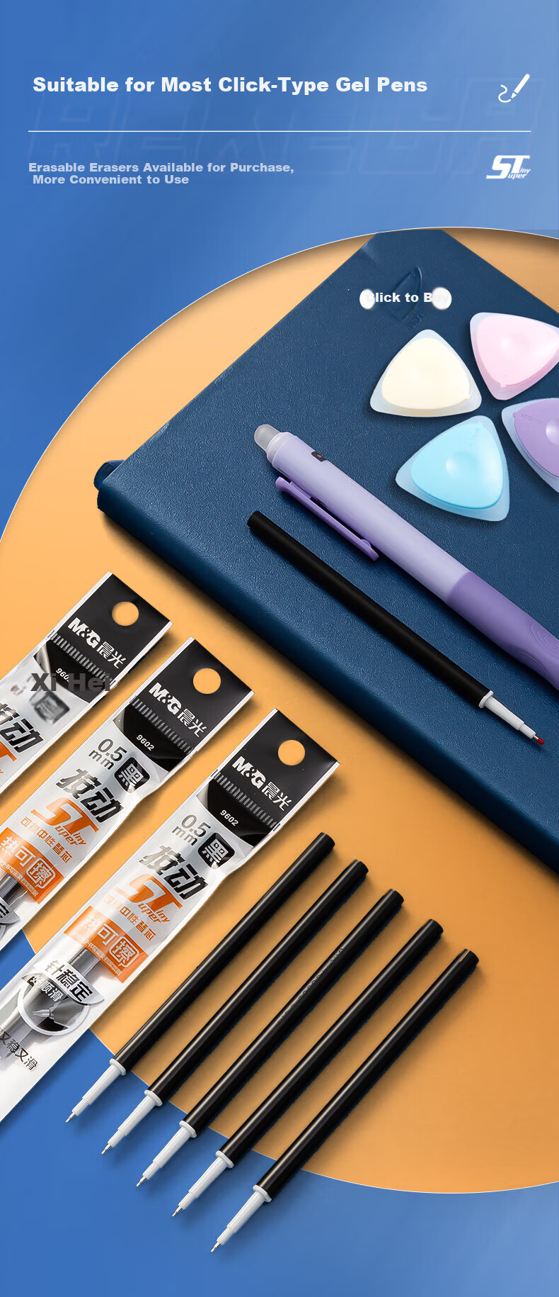 M&G Heat Erasable Black 0.5mm Retractable Gel Pen Refills ST Ultra Fine Signature Pen Refills Student Office Replacement 9602A 10-Pack 6